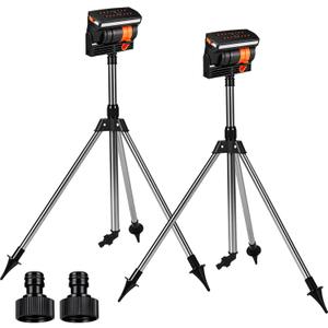 Reallnaive 2 Pcs Adjustable Oscillating Sprinkler 4 Way ABS Lawn Sprinkler Covers 4000 Sq. ft 16 Nozzle with Quick Connect for Garden Large Area Watering (Tripod Base)