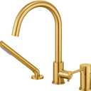 Deck Mount Bathtub Faucet with Sprayer Brushed Gold Tub Filler Faucets Bathroom Brass with Hand Shower Sprayer High Flow Roman High Flow