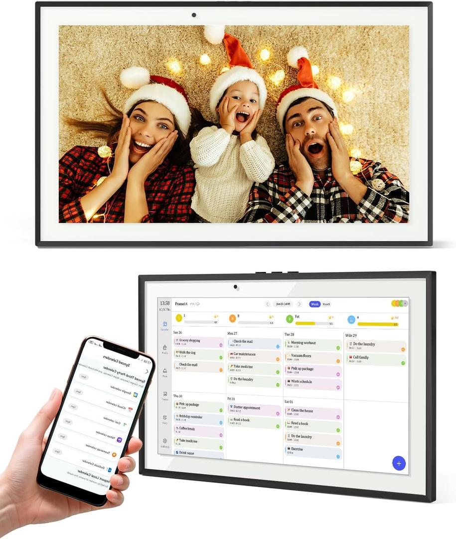 10.1 Inch Digital Calendar Chore Chart, Smart Digital Calendar Wall Planner Picture Frame with HD Touch Screen, Desk & Wall Mount Planner for Family Schedules(Black)
