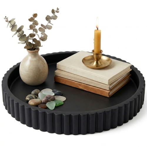 OAKOA Concrete Black Tray for Coffee Table - Round Black Decorative Tray for Table Decor - Bandejas Decorativas para La Sala - Coffee Table Centerpiece