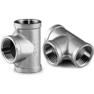 Beduan 3/4" Tee Female NPT T Shaped 3 Way Cast Pipe Fitting - Stainless Steel 304 (Pack of 2)