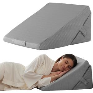 Bedluxe Wedge Pillow for Sleeping, Adjustable 9&12 Inch Foldable Bed Wedge Pillow Set, Orthopedic Memory Foam Triangle Pillows Wedge, 7-in-1 Elevated Pillows for Leg and Back Support, Grey