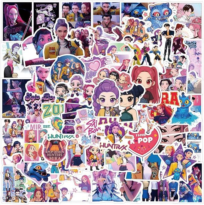 Demon Movie Hunters Stickers for Kids, Huntrix Saja Boys Derpy Sussy Anime Decal for Water Bottle Laptop Toy Sticker for DIY Decorate Bumper Phone Hard Hat Kids Teens Gifts