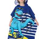 Dinosaur Beach Towel with Hood for 3-10 Years Boys and Girls Hooded Towels Bath Robe for Kids
