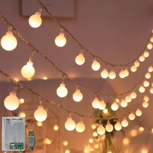 Battery Operated & USB Powered 2 in 1 Globe String Lights, 32.8 FT 80 LEDs Fairy String Lights for Christmas Wedding Party Bedroom Indoor Outdoor, Warm White,10M80