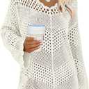 ANRABESS Swimsuit Cover Up for Women Crochet Bathing Suit 2026 Summer Swimwear V Neck Mesh Knit Beach Dress Vacation Outfits (White, S)