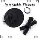 dressfan Wide Brim Fascinator Derby Hats for Women,20s Detachable Flower Hat with Headband for Derby Church Wedding Tea Party (Black)