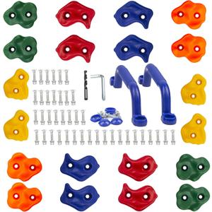 KINSPORY 20pc Rock Wall Climbing Holds Kids & Prise Escalade Enfant, Colourful Pig Nose Shape Climbing Set with Two Blue Handles for Indoor Outdoor Playground PlaySet Building