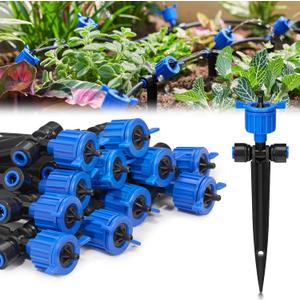 HIRALIY 12PCS Quick-Connect Drip Irrigation Emitters for Drip Irrigation Kit Series 1/4 inch Tubing, Pressure Compensated Adjustable Water Flow Dripper, with Stake, Maintain Constant Flow