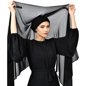 Instant Chiffon Hijab Set 3-in-1 Scarf with Built-in Magnets and Undercaps Head Wraps with Model Cap (Black)