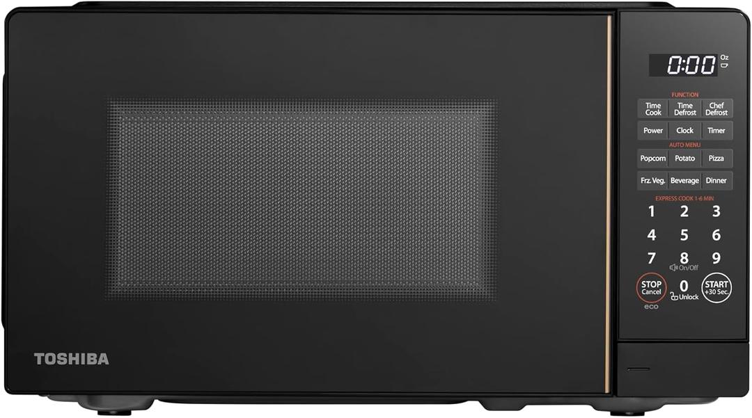 TOSHIBA Small Microwave Oven with 11 Power Levels, ChefDefrost, Sound On/Off & Eco Mode, 0.7 Cu Ft, 700W, Black, MM-EM07PA(BK)
