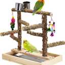 BNOSDM Natural Wood Bird Playground for Training & Playing, Parrot Perch Stand Jungle Gym with Detachable Tray & Stainless Feeder Cups Parakeet Cage Playstand for Budgie, Cockatiel, African Grey