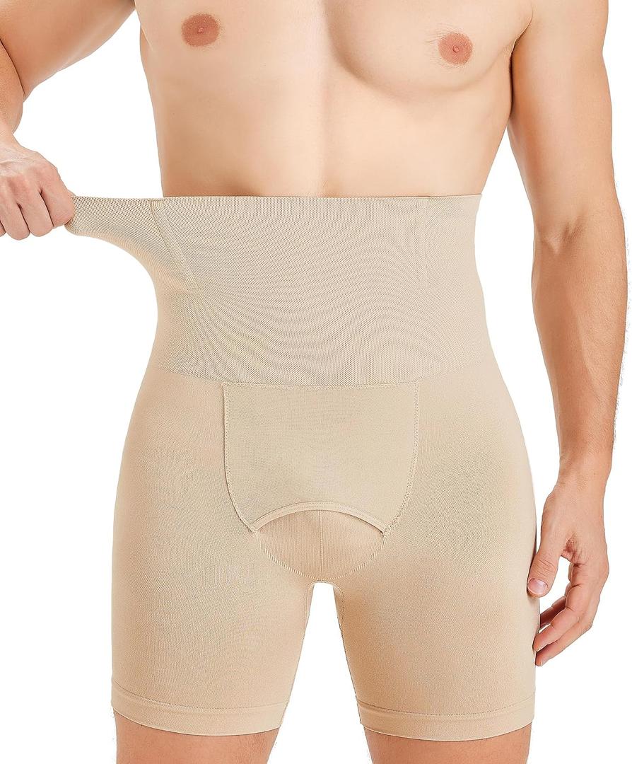 TAILONG Mens Shapewear Tummy Control Underwear Compression Shorts Slimming Body Shaper Leg Boxer Briefs, Medium, Beige