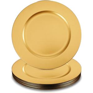 12 Pack Gold Plastic Charger Plates, 13" Round Gold Charger Plates for Wedding, Catering Event, Tabletop Decor