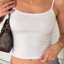Lingswaollow Women Adjustable Spaghetti Strap Sleeveless Y2K Crop Tank Top (White, L)