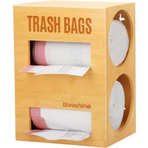 Libreshine Extra Large Bamboo 2-in-1 Trash Bag Dispenser & Roll Holder  Fits Costco Kirkland & Members Mark Jumbo Rolls, Wall/Under-Sink/Cabinet Mountable, Dual-Slot Storage for 2 Rolls