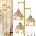Gold Floor Lamps for Living Room Vintage Floor Lamp with Glass Lmapshape & Three Led Bulb,Glass Floor Lamps Brass Mid Century Modern Standing Lamp Tall Tree Flower Floor Lamp for Bedroom,Office,Corner