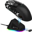 ATTACK SHARK X11 Lightweight Wireless Gaming Mouse with RGB Charging Dock,Tri-Mode-2.4G/USB-C Wired/BT,22K DPI,PAW3311 Optical Sensor,HUYU Switch, 5 programmable Buttons for PC/Mac(Black&Sticker) (Mouse and Anti-slip sticker)