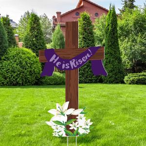 Easter He Is Risen Sign for Yard 3ft Easter Outdoor Decorations Signs Religious Inspirational Cross Waterproof Signs with Stakes Christian Home Garden Lawn Decor Party Supplies