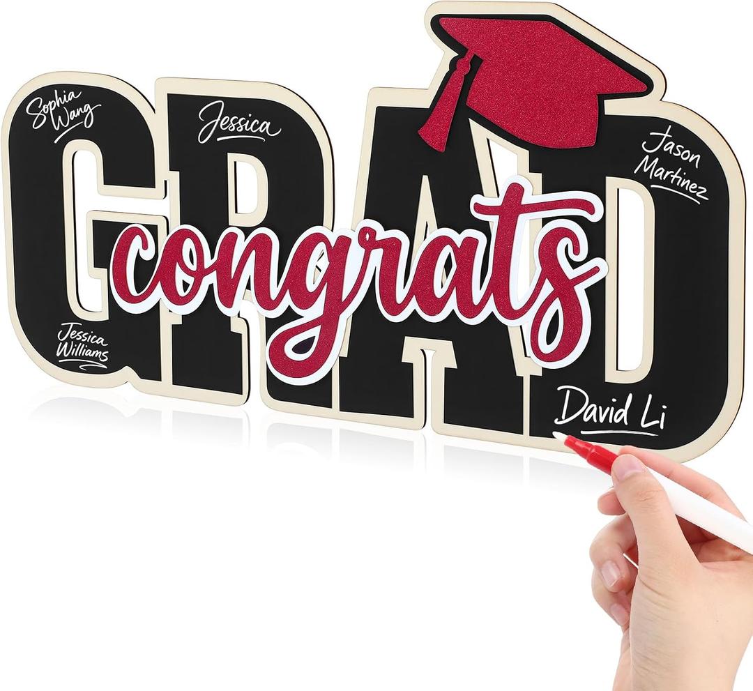 Qunclay Class of 2026 Wood Signs Graduation Party Decorations 2026 Congrats Grad Sign Wooden Signature Board with Pen Graduation Photo Booth Prop for High School College Grad Party Supplies(Burgundy)