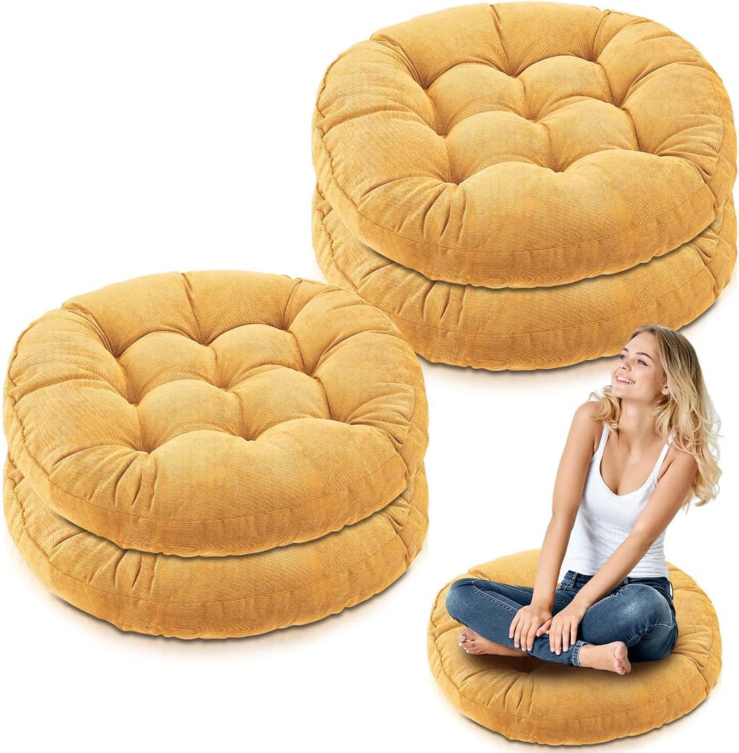 Jerify Floor Pillow Cushions Large Round Square Large Meditation Floor Pillow for Classroom Adult Meditation Picnic Party Seating Learning Daycare School(Round,Yellow,4 Pcs)