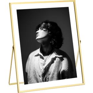 eletecpro 8x10 Metal Picture Frame with Real Glass Cover, Tabletop Display Photo for Multiple Size up to 8x10, Gold Floating Photo Frame for Wedding, Party, Home Decor, Vertical