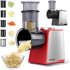 5-In-1 Electric Cheese Grater,300W Salad Maker,Electric Grater for Block Cheese,Kitchen Electric Food Slicer Shredder,Chopper for Vegetables Cucumber Carrots Cabbage Nuts(Red)
