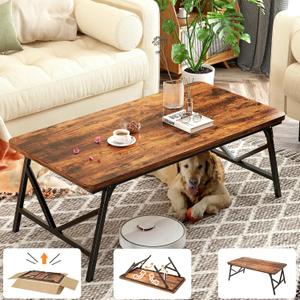 Folding Coffee Table, No Assembly Low Coffee Table, Floor Table Desk for Sitting on The Floor, Portable Floor Table for Living Room, Home, Caravan and Outdoor use, 39.4L x 19.7W x 15.8H (Rustic Brown)