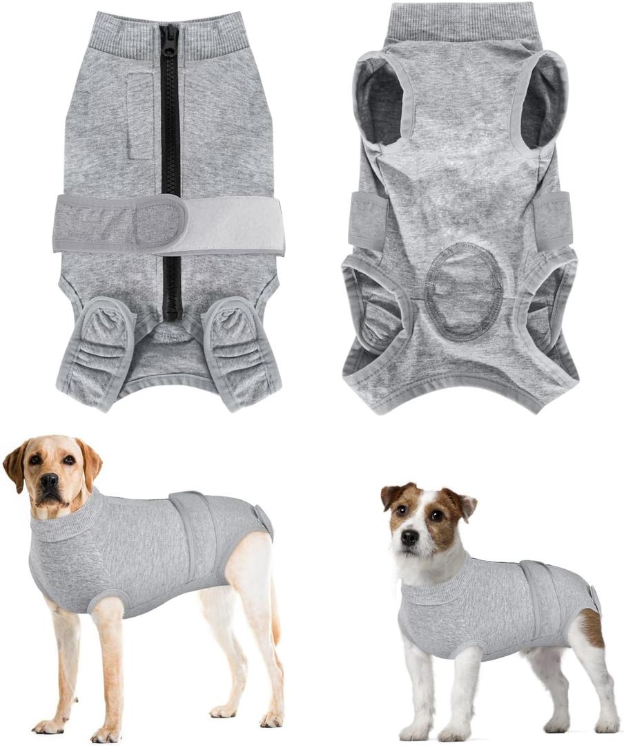 SlowTon Dog Surgery Recovery Suit - Zipper On Dog Onesies After Surgery for Female Male Dog, Abdominal Wounds Bandages Cone/E-Collar Alternative Dog Surgical Body Suit (Grey, L)