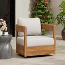 Christopher Knight Home Telluride Outdoor Acacia Wood Swivel Club Chair with Removable Cushion, 360 Rotating Patio Armchair for Garden, Balcony, or Poolside Seating, Teak + Beige