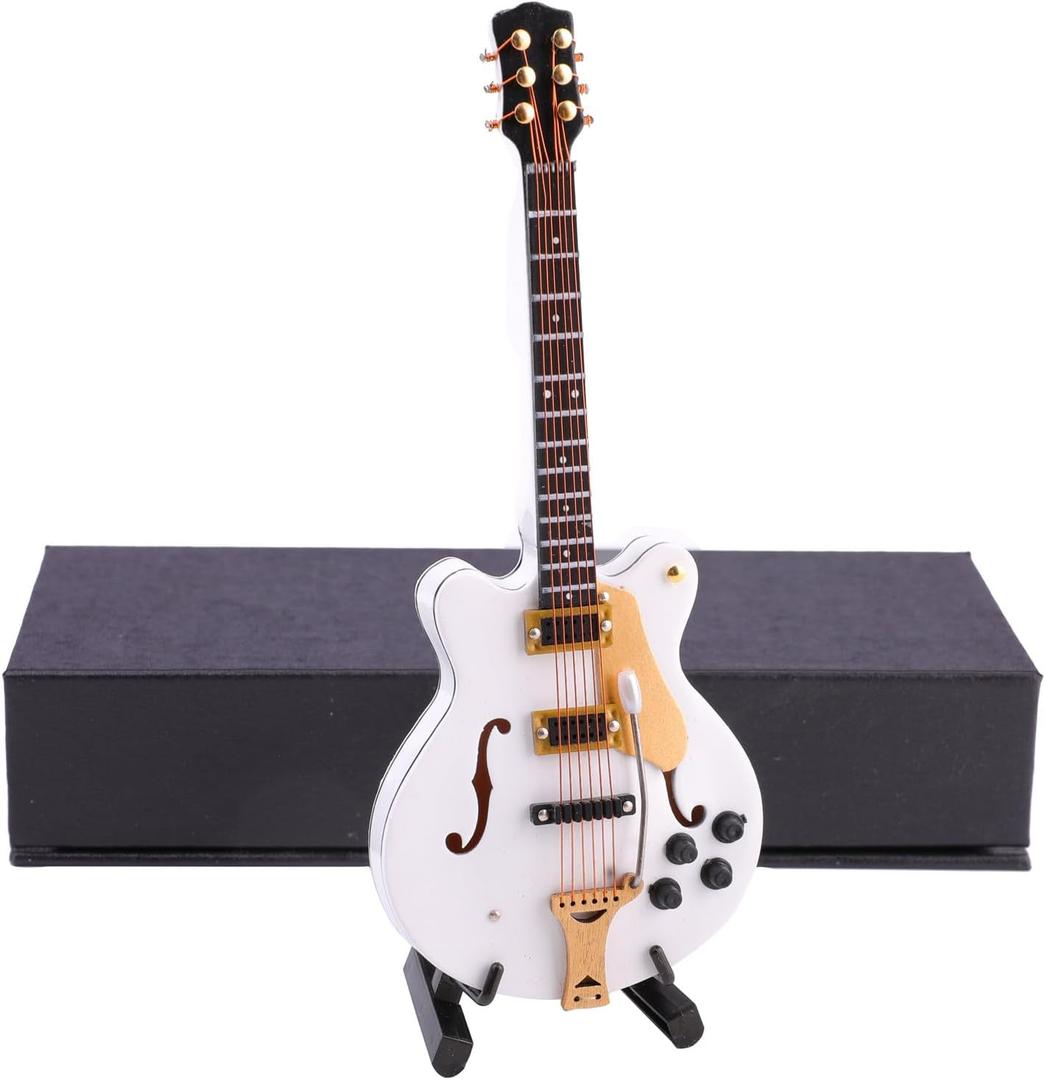 Wooden Miniature Electric Guitar with Stand and Case Mini Musical Instrument Electric Guitar Replica Collectible Figurines Model Home Decoration Display Ornament (5.51"x2.21"x0.39")