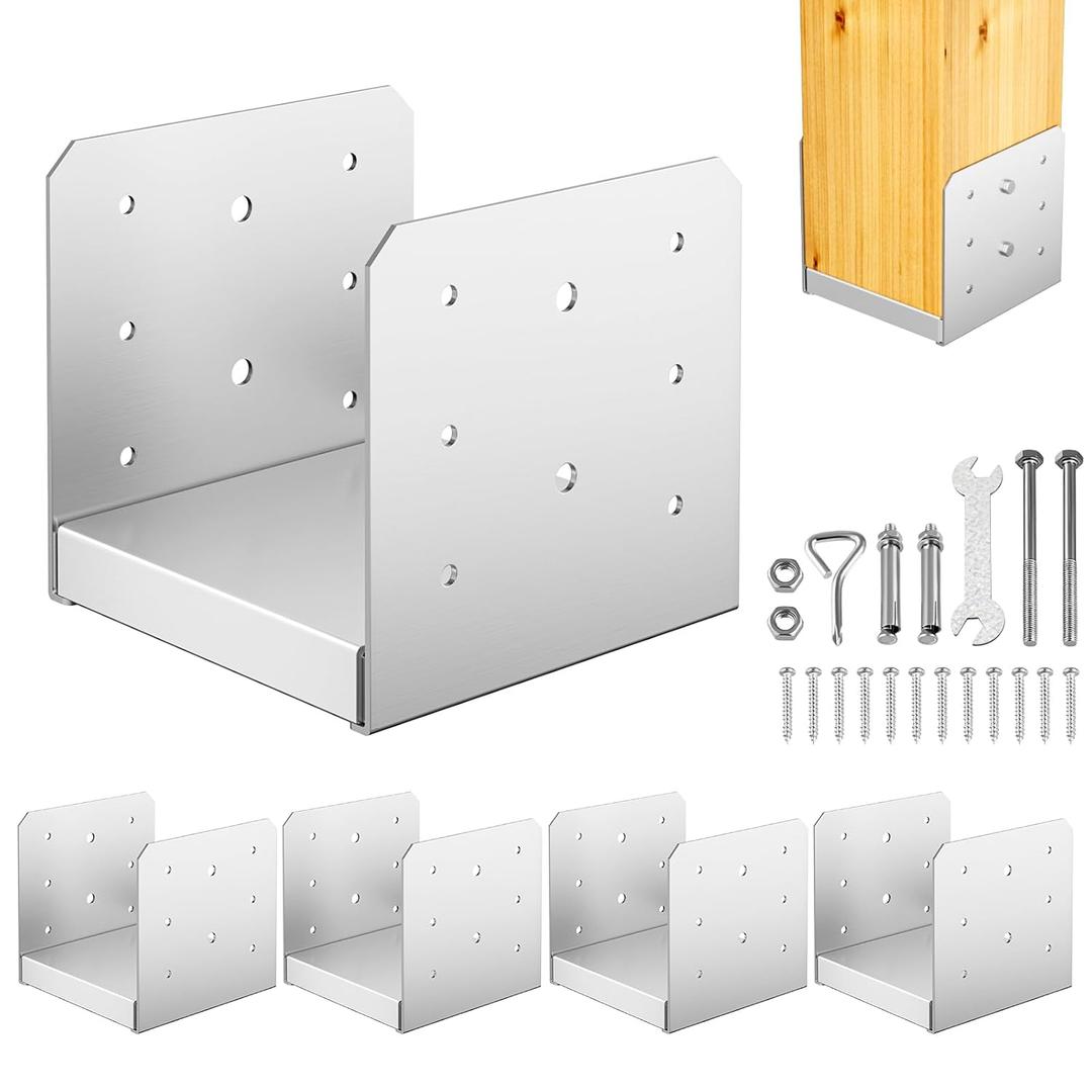 6"x 6" Post Base, 5Pcs Stainless Steel Adjustable Post Anchor Bracket(Internal 5.5 x 5.5), Adjustable Post Base for Pavilion Deck Porch Handrail Railing Support Decorative Anchor Plate
