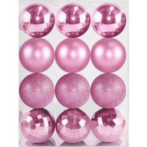 2.36" Christmas Balls Christmas Tree Ornaments Shatterproof Plastic Holiday Ornament Festival Hanging Ball Holiday Decorations Set of 24pcs (Pink)