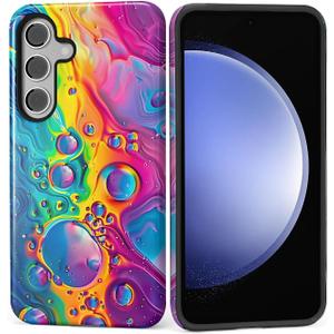 Case for Samsung Galaxy S24,Shockproof Hard Shell + Soft Silicone 2 in 1 Hybrid,Shockproof Bumper Drop Protective - Colorful Neon Bubbles