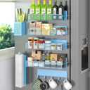 Magnetic Spice Rack for Refrigerator, 7 Pack Metal Magnetic Shelf Blue, Moveable Spice Organizer with Hook Rack, Paper Towel Holder, Kitchenware Holder, Strong Magnetic Storage Fridge Organizer,Blue, 7 Pack