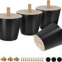 FoDau770 Black Rubber Wood Furniture Legs 2 Inches, Straight Tapered Wood Feet Mid Century Sofa Legs Set of 4, 5/16" UNC Furniture Feet for Cabinet Couch Dresser Chair Ottoman Table