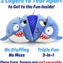 3 in 1 Squeaky Soft Plush Durable Dog Chew Toy for Aggressive Chewers, No Stuffing Interactive Tough Rip & Reveal Crinkle Blue Shark Ball in Gift Box, Puppy, Small & Large Breed Pets Birthday Present