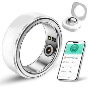 Ultra-Thin AI Smart Ring, 7-Day Battery Life, Fitness/Sleep/Stress/HR Tracker for Women&Men, No App Fee for Standard Features, iOS & Android Compatible (Silver, 10)