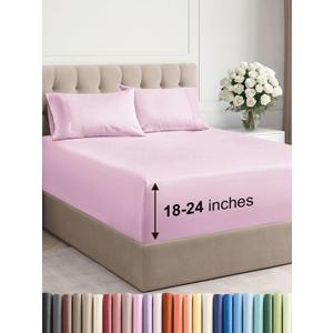 Extra Deep Pocket Full Sheets - 4 Piece Breathable & Cooling Bed Sheets - Hotel Luxury Bed Sheet Set - Soft, Wrinkle Free & Comfy - Easily Fits Extra Deep Mattresses - Deep Pocket Light Pink Sheets