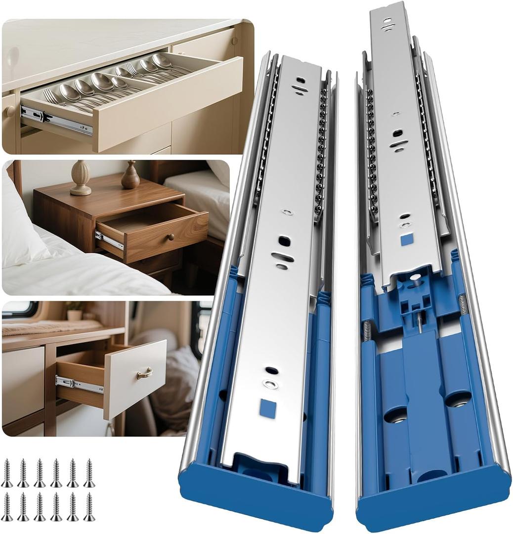 goldenwarm Soft Close Heavy Duty Drawer Slides 22 Inch, 10 Pairs 100lb Load Capacity Ball Bearing Drawer Glides, 3-Section Full Extension Side Mount Rails for Kitchen, Office, Workshop Cabinet