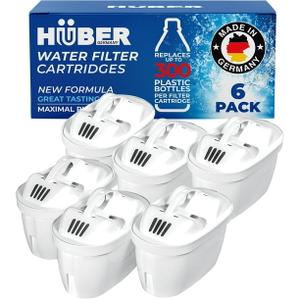 6 Filtres à Eau de Remplacement pour HUBER MAVEA BWT, Fabriqués en Allemagne, Filtres de Remplacement pour Distributeurs de Pichets, Technologie 1 d'Europe pour une Filtration et un Goût Supérieurs