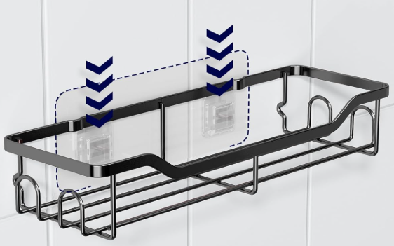 Kitsure Large Shower Caddy - 1 Pack Adhesive Shower Organizer, Rustproof Stainless Steel Shelves, No-Drill Bathroom Organizers and Storage, Black