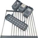 Primus Emporium Expandable Roll Up Dish Drying Rack,Over Sink Stainless Steel Dish Drainer with Adjustable Length Up to 22.8'', 2 Storage Baskets,Utensil Holder,Large,Foldable,Space-Efficient (Gray)