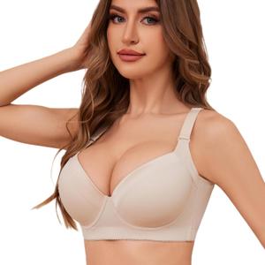 Plus Size Push Up Bras for Women Back Fat Smoothing Bra Comfort Lightly Underwire T-Shirt Bra (44DD, Beige)