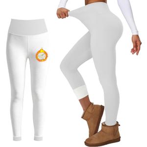 Thermal Fleece Lined Leggings for Women Warm Thick High Waisted Tummy Control Workout Soft Yoga Pants for Cold Winter (Medium, 07-white)