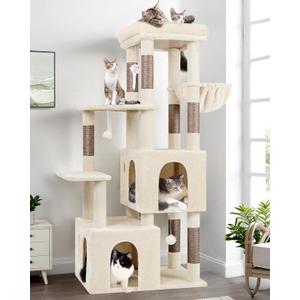 Globlazer Cat Tower for Indoor Cats, Heavy Duty Cat Trees for Large Cats Adult Big Cats Maine Coon Cat Tree Tower with Scratching Post, Extra Large Top Perch, Cat Condos, F61, Beige, 61inch