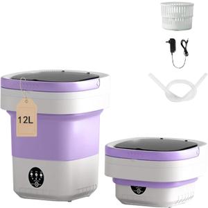 Portable washing machine, 12L Upgraded Large Capacity Foldable Mini Washing Machine, 3 Modes Deep Cleaning Small Washer for Underwear, Baby Clothes, Suitable for Apartments, Dormitories, Hotel (Purple)