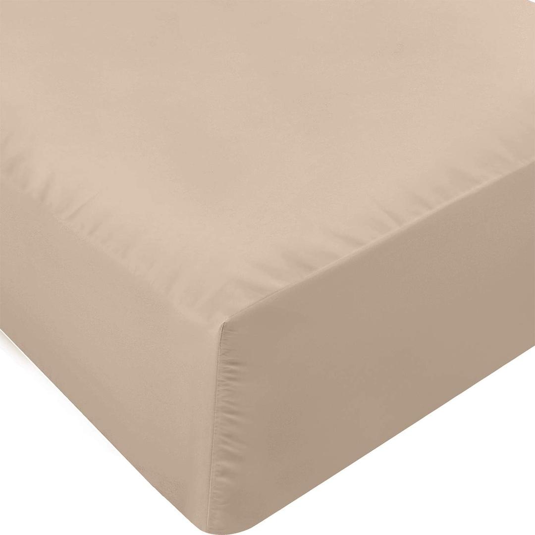 100% Polyester Oeko Tex Standard Size Fitted Sheet Only, Hotel Quality Deep Pocket Bottom Sheet, Bedding Matress Protector, Machine Washable and Non-Fade, Stay in Place,Beige