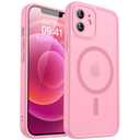 CANSHN Magnetic Compatible with iPhone 12 Case, Upgraded [Full Camera Protection] [Compatible with Magsafe] [Translucent Matte] Shockproof Protective Phone Case Cover 6.1 Inch - Pink
