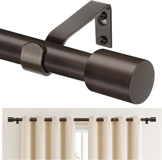 TONIAL Curtain Rods for Windows 48 to 84 Inches(4 to 7 ft), Adjustable Splicing 3/4 Curtain Rod 32 to 86 Inches(2.6 to 7.1 ft), Decorative Single Drapery Rod with Modern Finial, Bronze